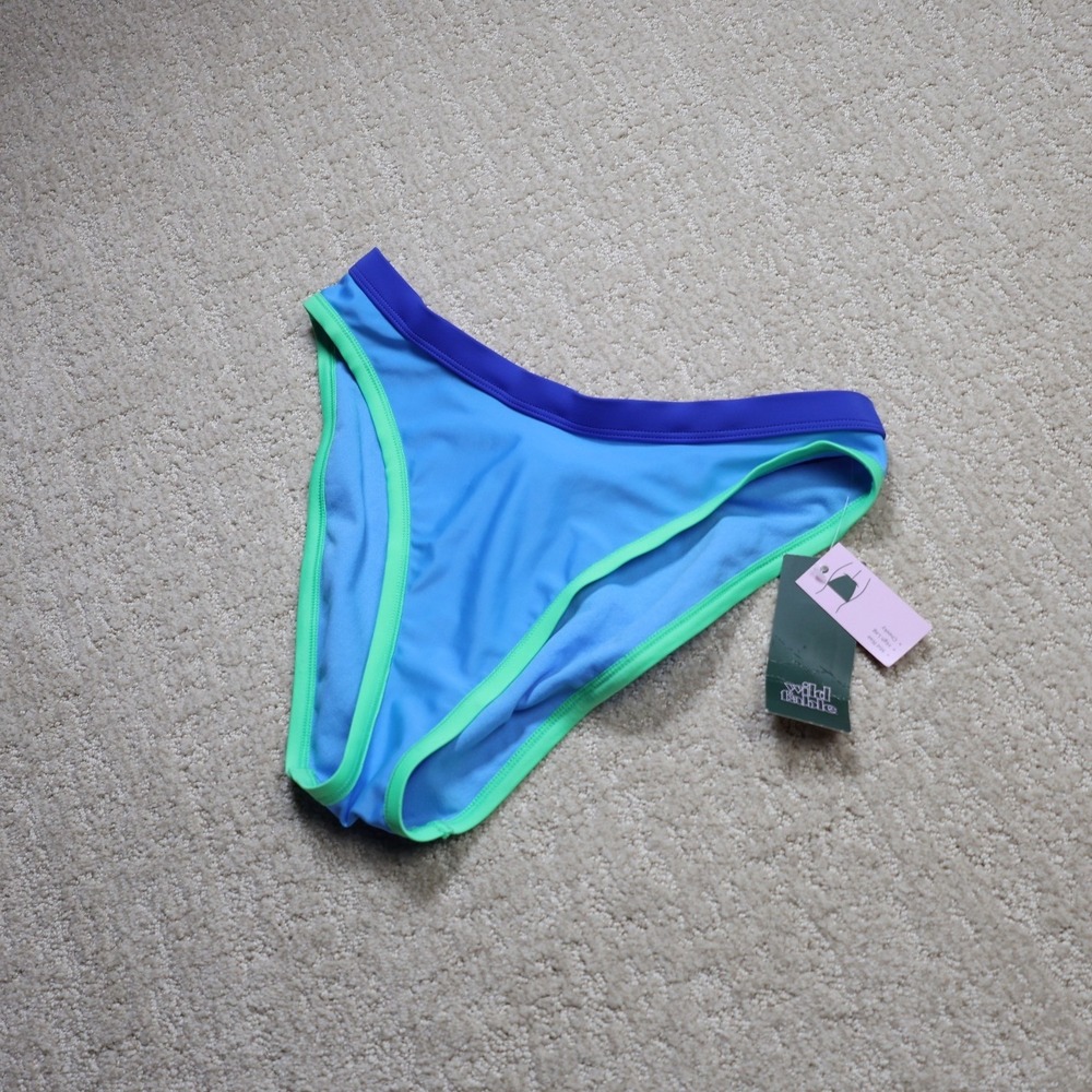 Wild Fable Blue Green Colorblock High Leg Cheeky Bikini Bottom Small NWT